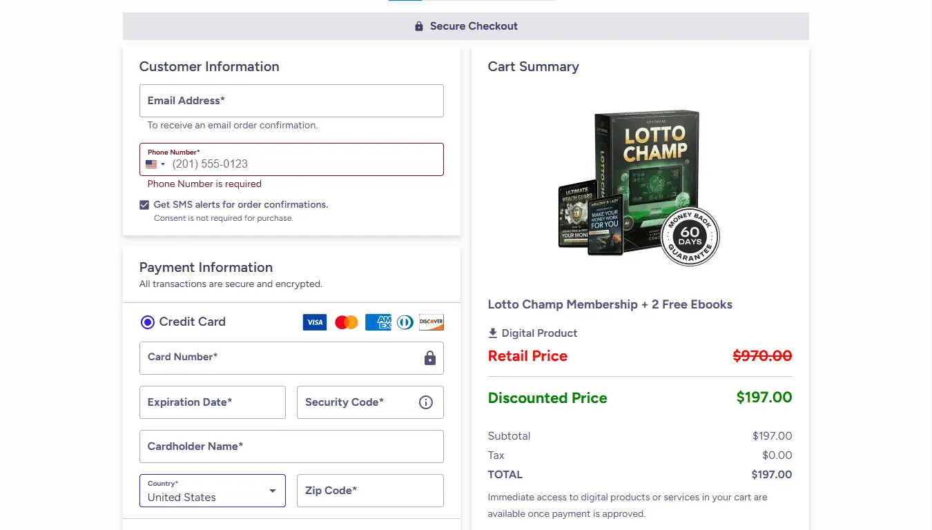 LottoChamp Checkout Page